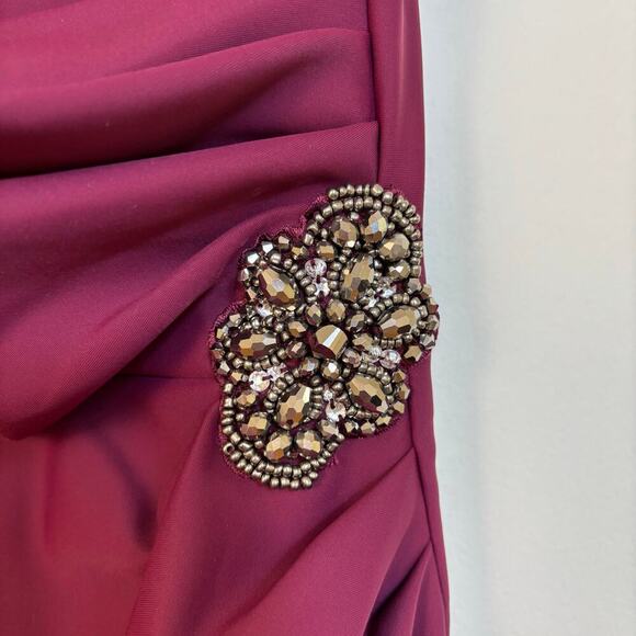 Alex Evenings Compression Dress Size 14 Ruffle Skirt Beaded Detail Wine Cocktail - Picture 7 of 14